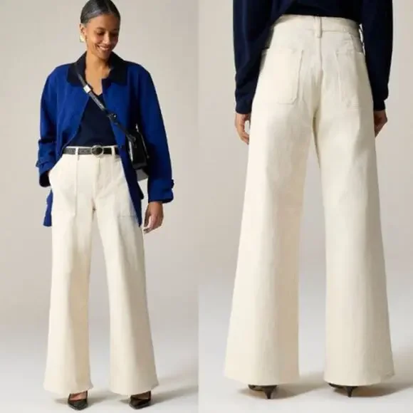 J. Crew Women's High Rise Camp-Pocket Wide-Leg Jean CH917 Ecru Wash Size 26 NWT - Picture 1 of 4